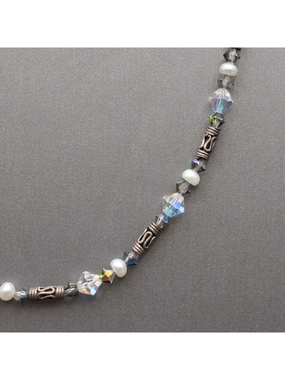 Vintage Bali Sterling Silver Pearl Crystal Choker Necklace 15"